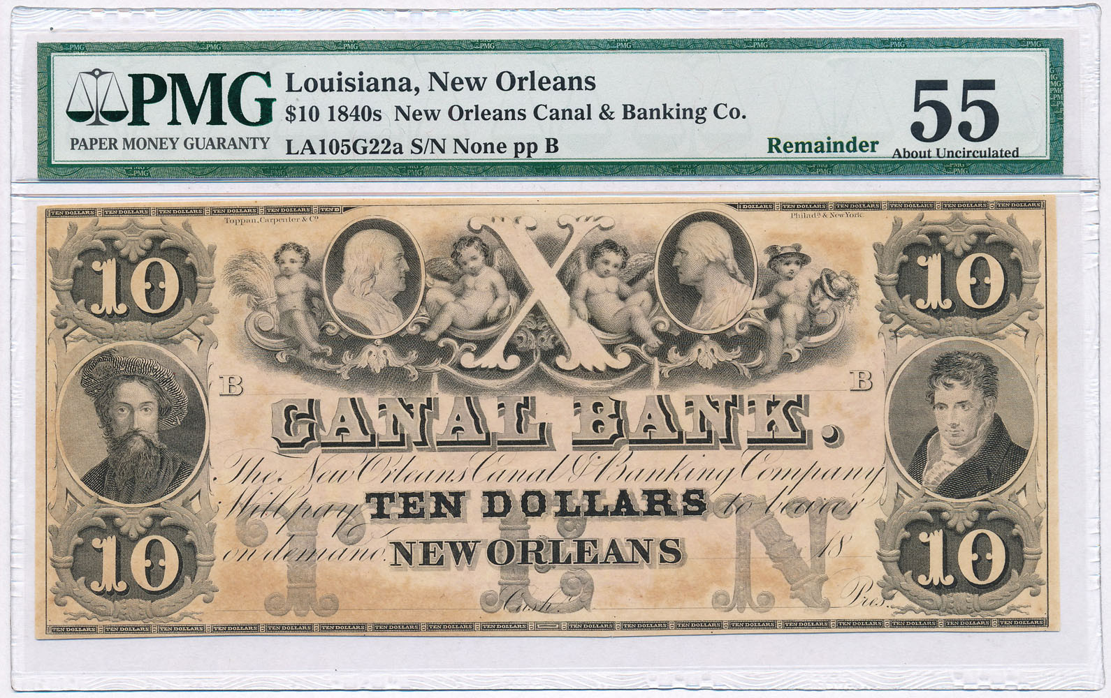 USA. 10 dolarów 1840 New Orleans PMG 55